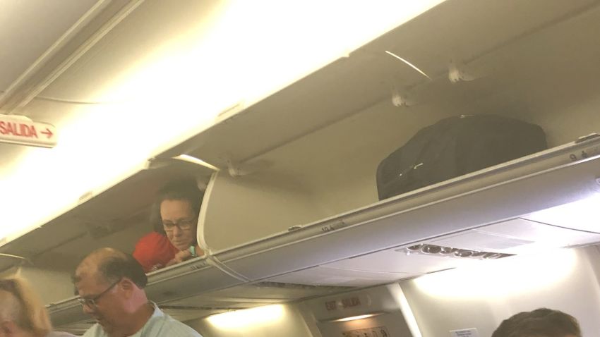 flight attendant in overhead