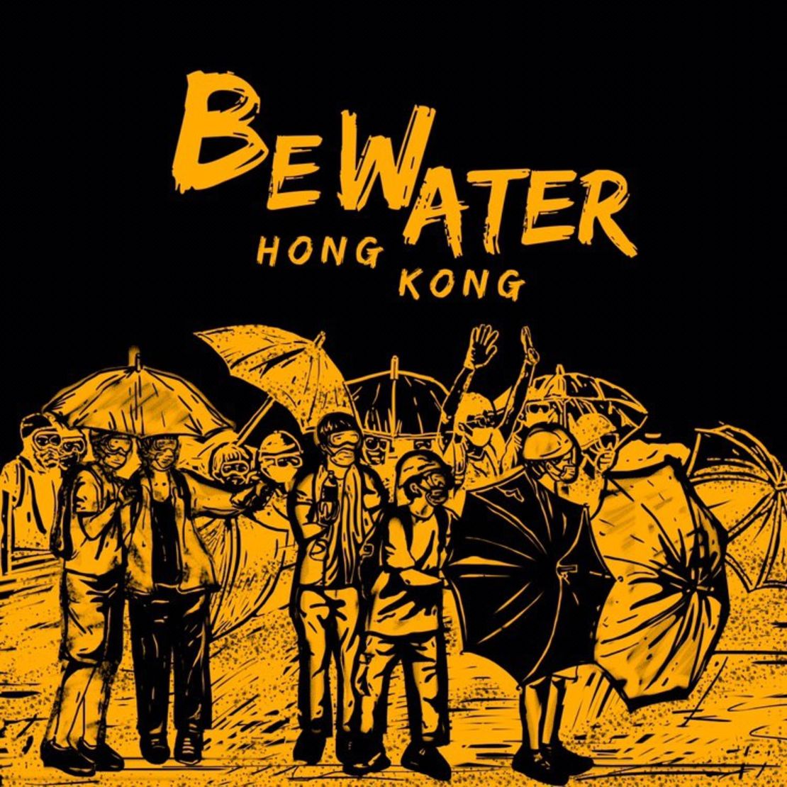 Protesters often use the phrase "be water."  This poster was distributed on Telegram by an unknown artist. 
