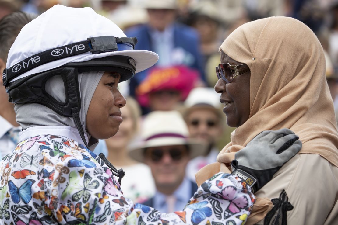 Mellah celebrates with her mother Selma after her victory.