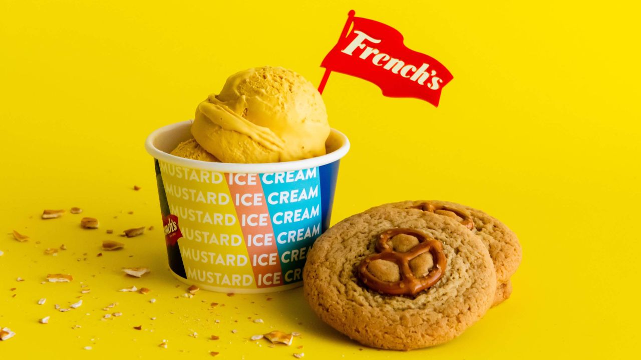 French's mustard ice cream is available at certain Coolhaus stores. It comes with a pretzel cookie.