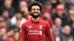 LIVERPOOL, ENGLAND - APRIL 14:  Mohamed Salah of Liverpool reacts during the Premier League match between Liverpool FC and Chelsea FC at Anfield on April 14, 2019 in Liverpool, United Kingdom. (Photo by Michael Regan/Getty Images)