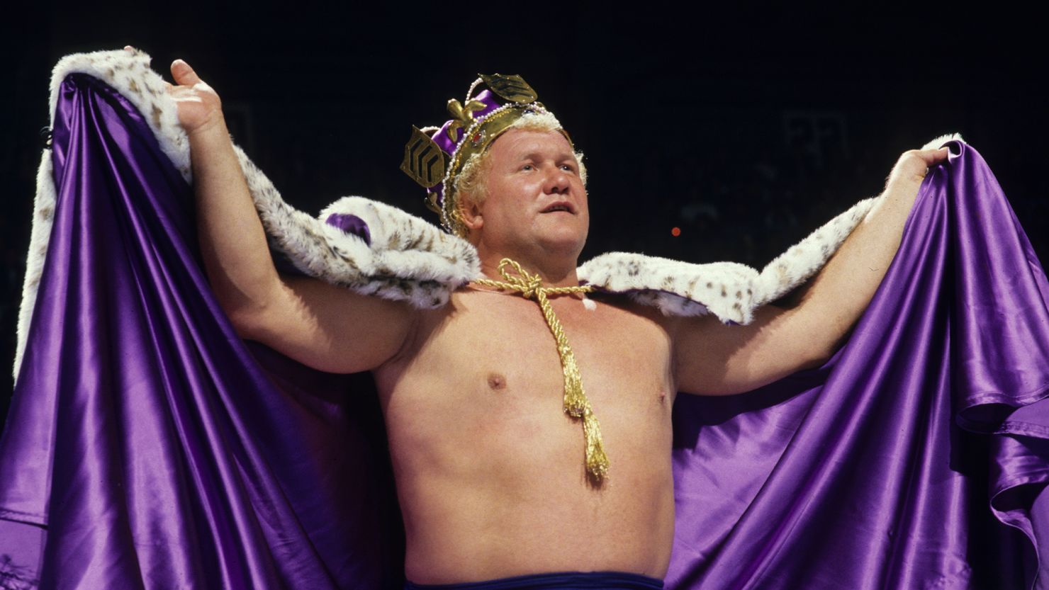 "The King" Harley Race dons a robe and crown in the ring.