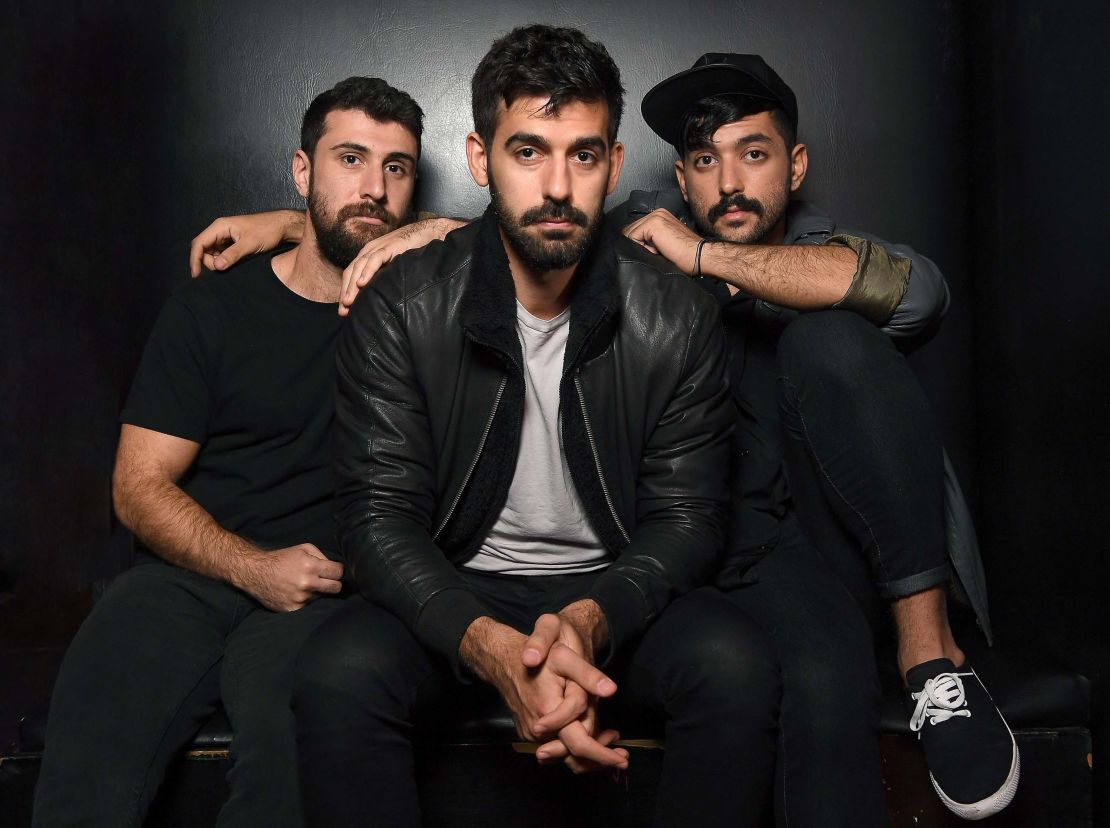 Musicians Haig Papazian, Carl Gerges and Hamed Sinno of Mashrou' Leila pose for a picture on November 1, 2017 in New York.