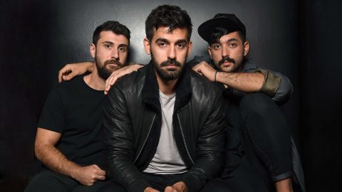 Musicians Haig Papazian, Carl Gerges and Hamed Sinno of Mashrou' Leila pose for a picture on November 1, 2017 in New York.