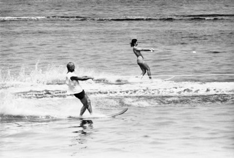 First lady Jackie Kennedy and astronaut John Glenn do a little water skiing in Nantucket Sound in 1962.