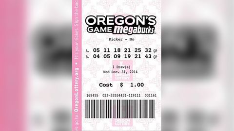 A sample Megabucks ticket from Oregon Lottery. 