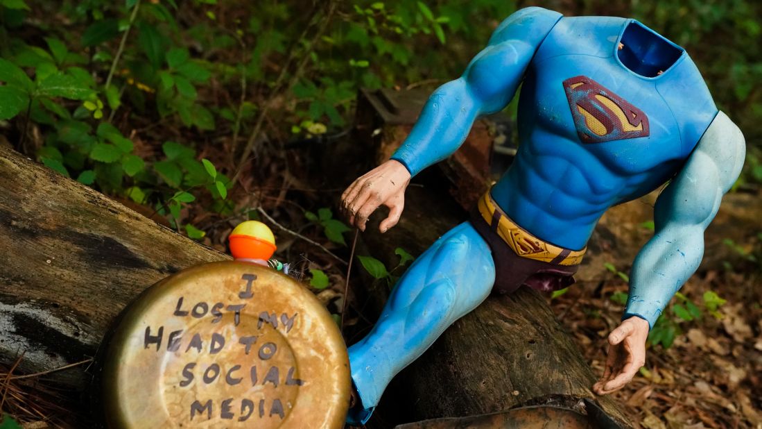 <strong>Superman's message:</strong> The Man of Steel couldn't survive the ravages of the woods and the 21st century internet: "I lost my head to social media." 