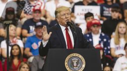 CINCINNATI, OH - AUGUST 01: President Donald Trump speaks at a campaign rally at U.S. Bank Arena on August 1, 2019 in Cincinnati, Ohio. The president was critical of his Democratic rivals, condemning what he called "wasted money" that has contributed to blight in inner cities run by Democrats, according to published reports.  (Photo by Andrew Spear/Getty Images)