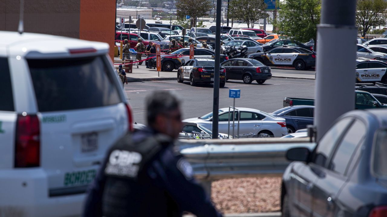 Authorities on the scene of a shooting at a Walmart near Cielo Vista Mall in El Paso.