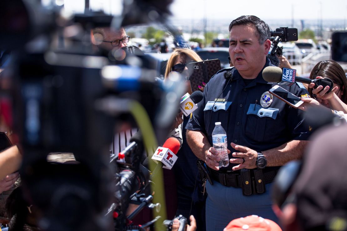 El Paso Police Department Sgt. Robert Gomez briefs media on a shooting that occurred at a Walmart.