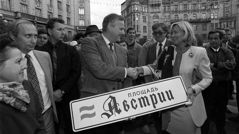 Putin turned toward politics in 1991 and became an adviser to one of his law school mentors, Anatoly Sobchak, who was running for mayor of St. Petersburg. The two are seen here during a ceremony in 1992.