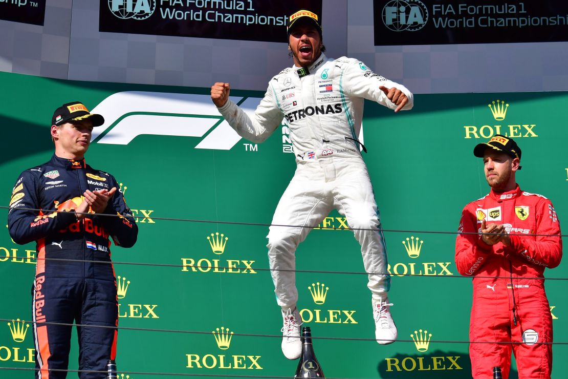 Lewis Hamilton celebrates his seventh Hungarian Grand Prix win.
