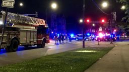 Chicago Fire Department paramedics respond to a shooting in the 2900 block of West Roosevelt Road, when seven people were wounded by gunfire around 1:20 a.m. in Douglas Park in Chicago, Ill. 