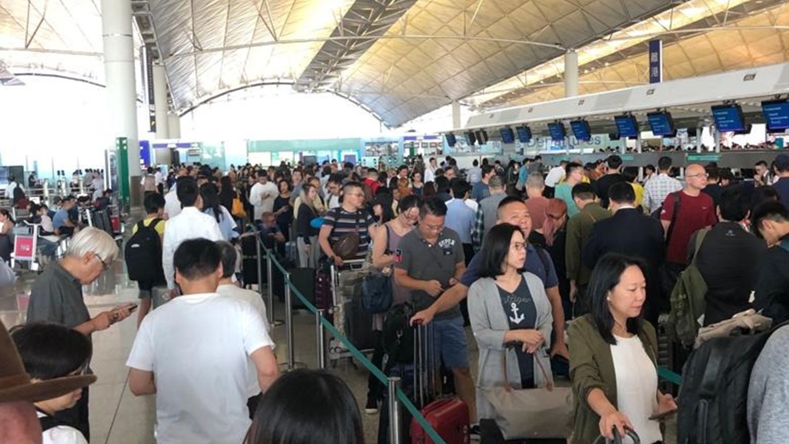 Business class check-in at Hong Kong airport as flights canceled due to citywide strikes on August 5, 2019.