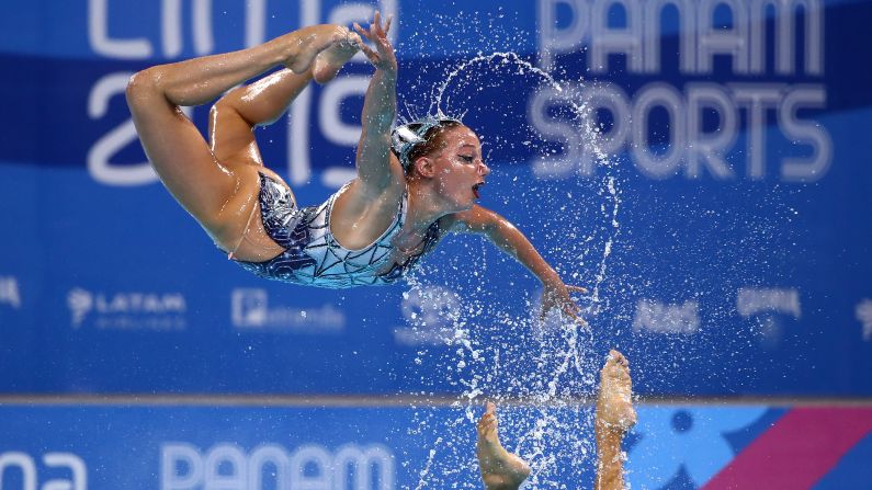 The United States competes in the team free artistic swimming finals during the Pan American Games on Wednesday, July 31 in Lima, Peru. The US won the bronze medal. 