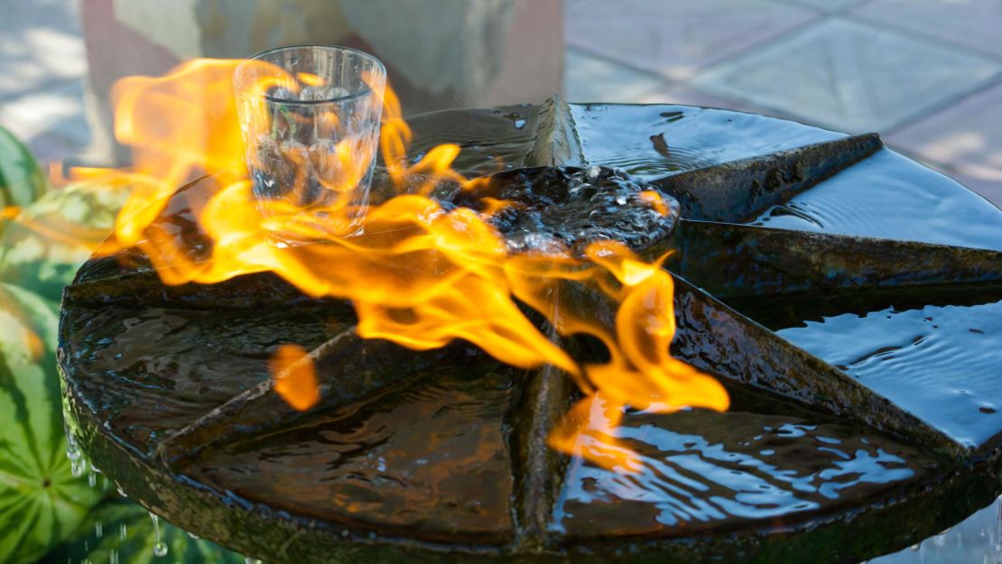 High methane content means that this water fountain burns.