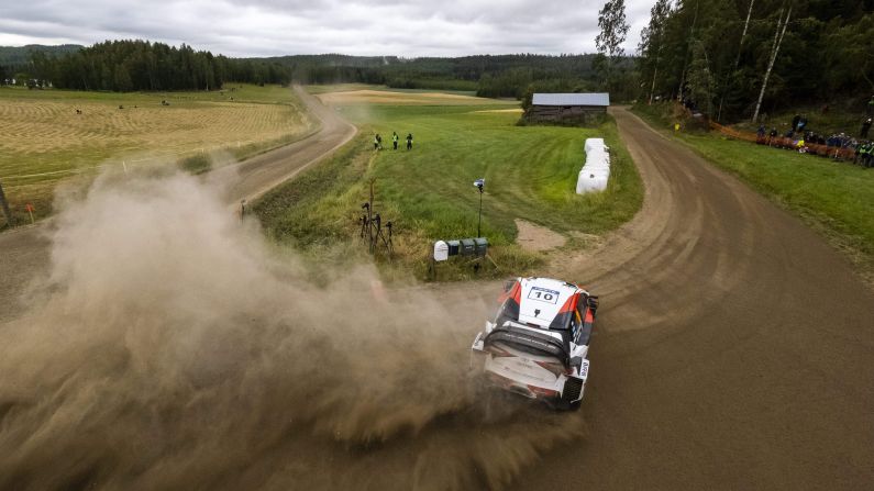 Finnish driver Jari-Matti Latvala competes during the Neste Rally Finland in Jyvaskyla, central Finland, on Friday, August 2.