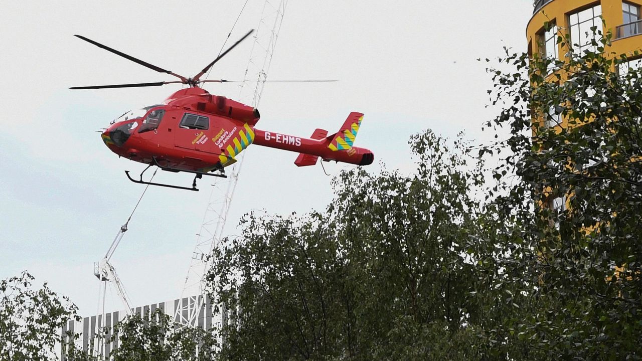 A London Air Ambulance helicopter airlifted the boy from  the Tate Modern gallery on August 4 (Photo by Daniel SORABJI / AFP)        (Photo credit should read DANIEL SORABJI/AFP/Getty Images)