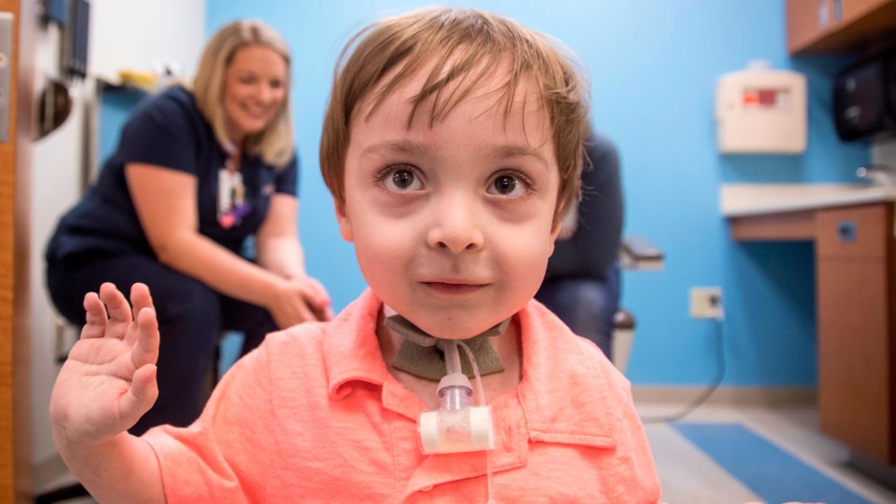Two-year-old Cooper Kilburn was born without a larynx or airway.