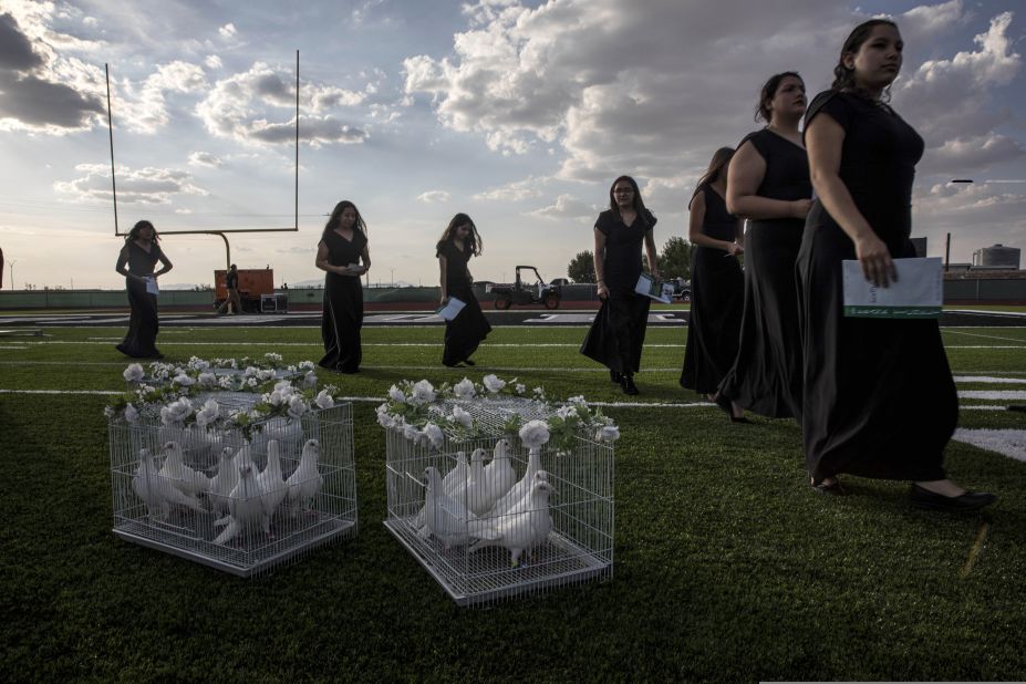 Doves are seen at El Paso's Horizon High School during a vigil for Javier Rodriguez, a 15-year-old who was killed in the El Paso shooting.