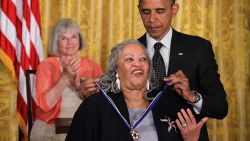 WASHINGTON, DC - MAY 29:  Novelist Toni Morrison is presented with a Presidential Medal of Freedom by U.S. President Barack Obama during an East Room event May 29, 2012 at the White House in Washington, DC.  The Medal of Freedom, the nation's highest civilian honor, is presented to individuals who have made especially meritorious contributions to the security or national interests of the United States, to world peace, or to cultural or other significant public or private endeavors.  (Photo by Alex Wong/Getty Images)