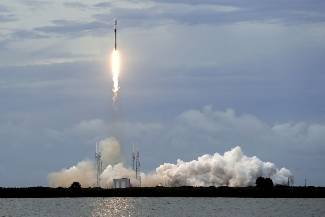A Falcon 9 SpaceX rocket with the Israeli-owned Amos 17 commercial communications satellite lifts off from space launch complex 40 at the Cape Canaveral Air Force Station in Cape Canaveral, Fla., Tuesday, Aug. 6, 2019.