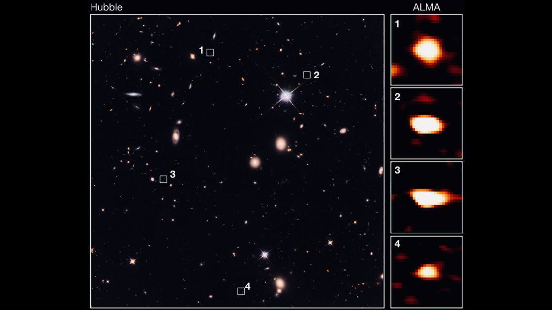 ALMA identified 39 faint galaxies that are not seen with the Hubble Space Telescope's deepest view of the Universe 10 billion light-years away. 