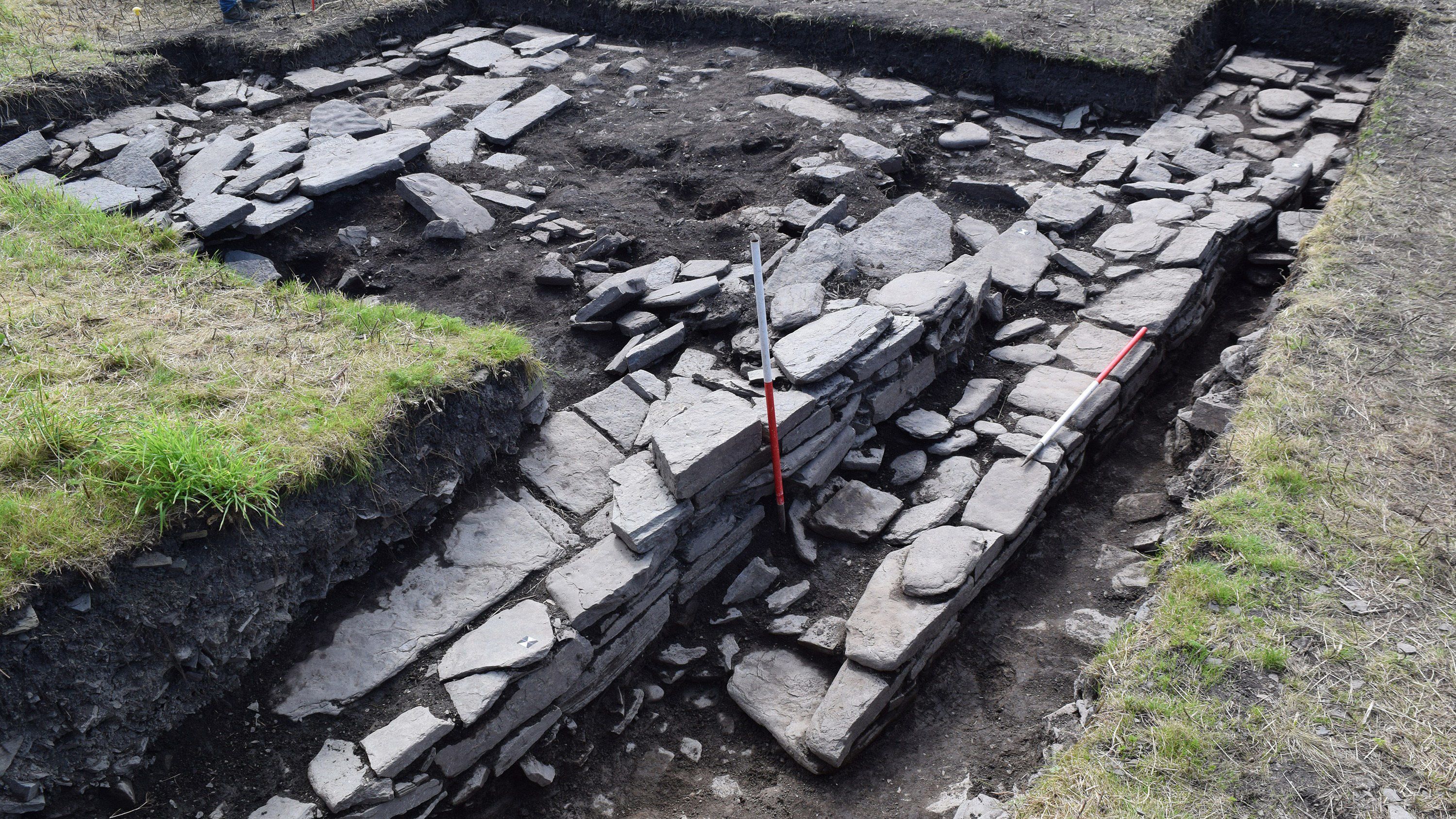 Skaill Norse Hall showing the northern outer wall. Photo: UHI Archaeology Institute