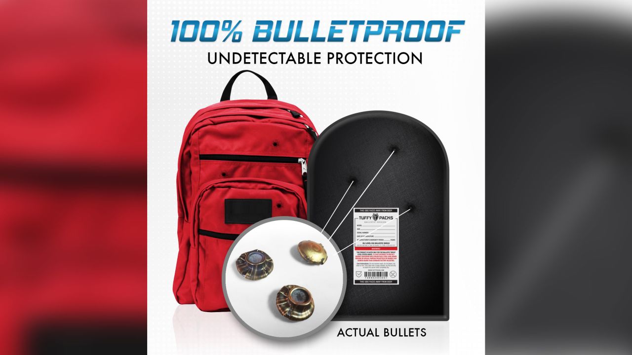 Sales of bulletproof backpacks and inserts, like this one from TuffyPacks, have skyrocketed. 