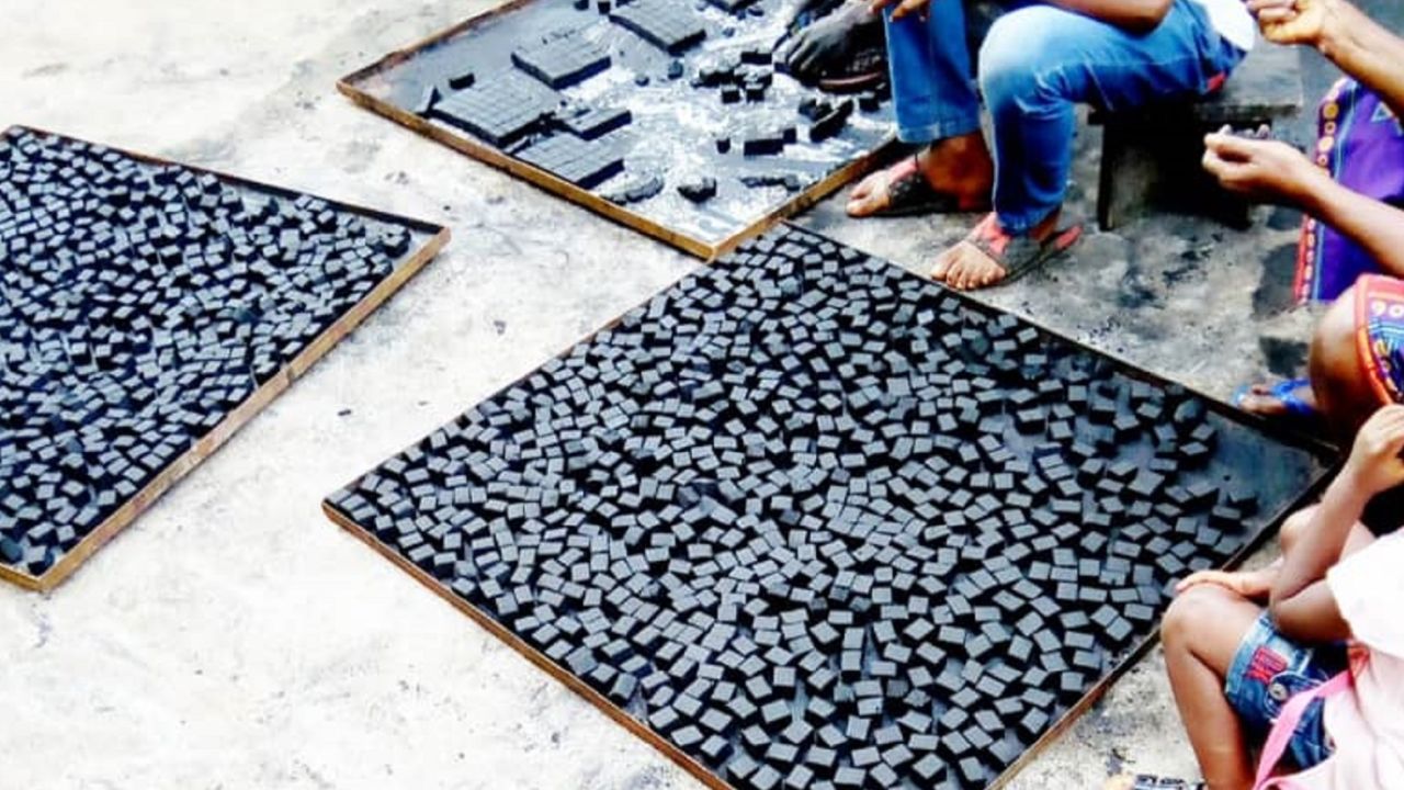 Bah's briquettes, made from biomass waste.