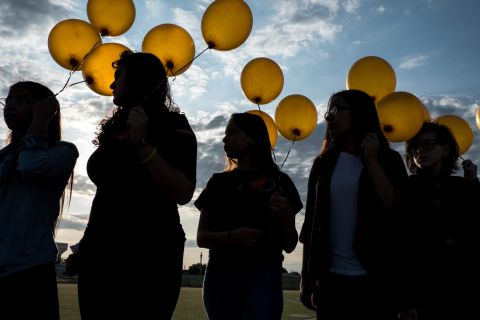 El Dorado High School students attend a ceremony Wednesday, August 7, honoring those who died in the mass shooting in El Paso, Texas.