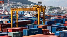 Shipping containers sit in the Busan Port Terminal (BPT) at the Port of Busan in Busan, South Korea, on Tuesday, July 30, 2019. A trade dispute between South Korea and Japan is threatening to spiral out of control, and both governments want the White House on their side. Photographer: SeongJoon Cho/Bloomberg via Getty Images