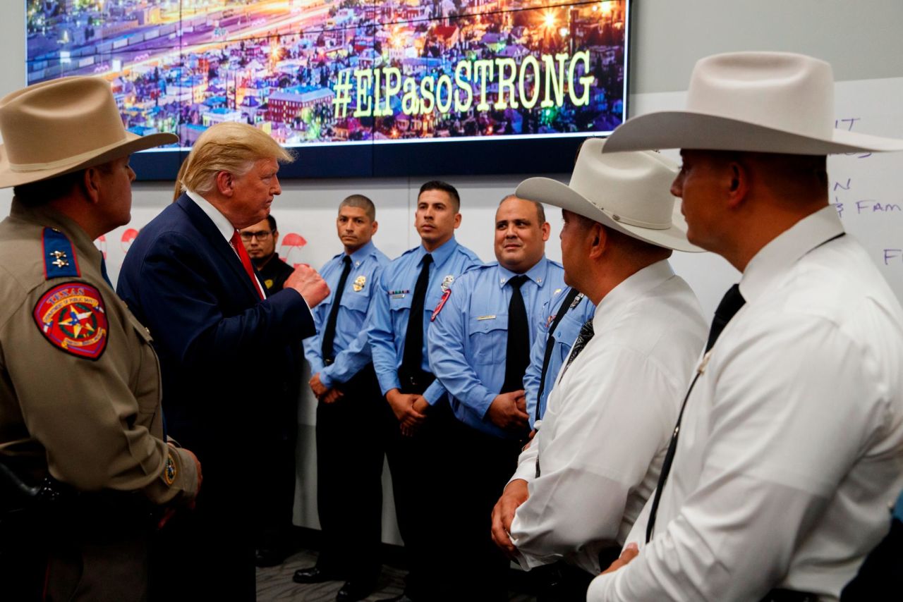 Trump visits a joint operations center to meet with first responders of the El Paso shooting.