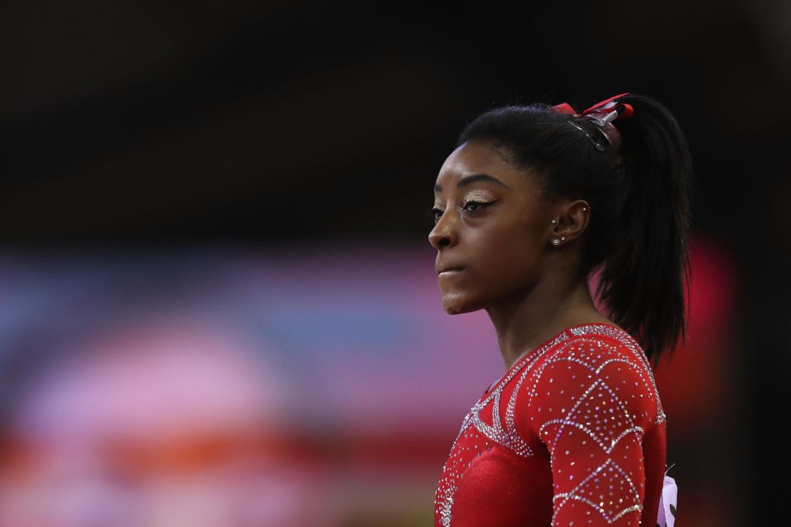Simone Biles  competes in the Womens Floor Final during day ten of the 2018 FIG Artistic Gymnastics Championships at Aspire Dome in November 2018 in Doha, Qatar.  
