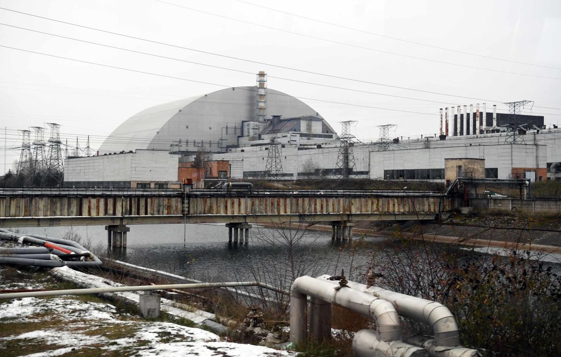 The structure of the New Safe Confinement  covering the 4th block of the Chernobyl Nuclear Power Plant, which was destroyed during the Chernobyl disaster in 1986, is pictured in 2018. 