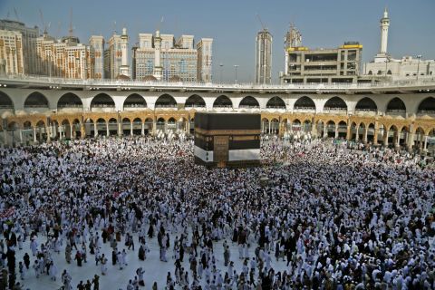 Muslim pilgrims gather at the Grand Mosque in Saudi Arabia's holy city of Mecca on Thursday, August 8.
