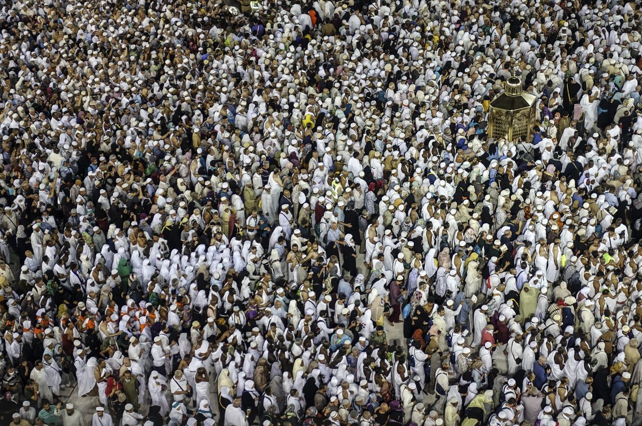 Pilgrims walk around the Kaaba on Wednesday, August 7.
