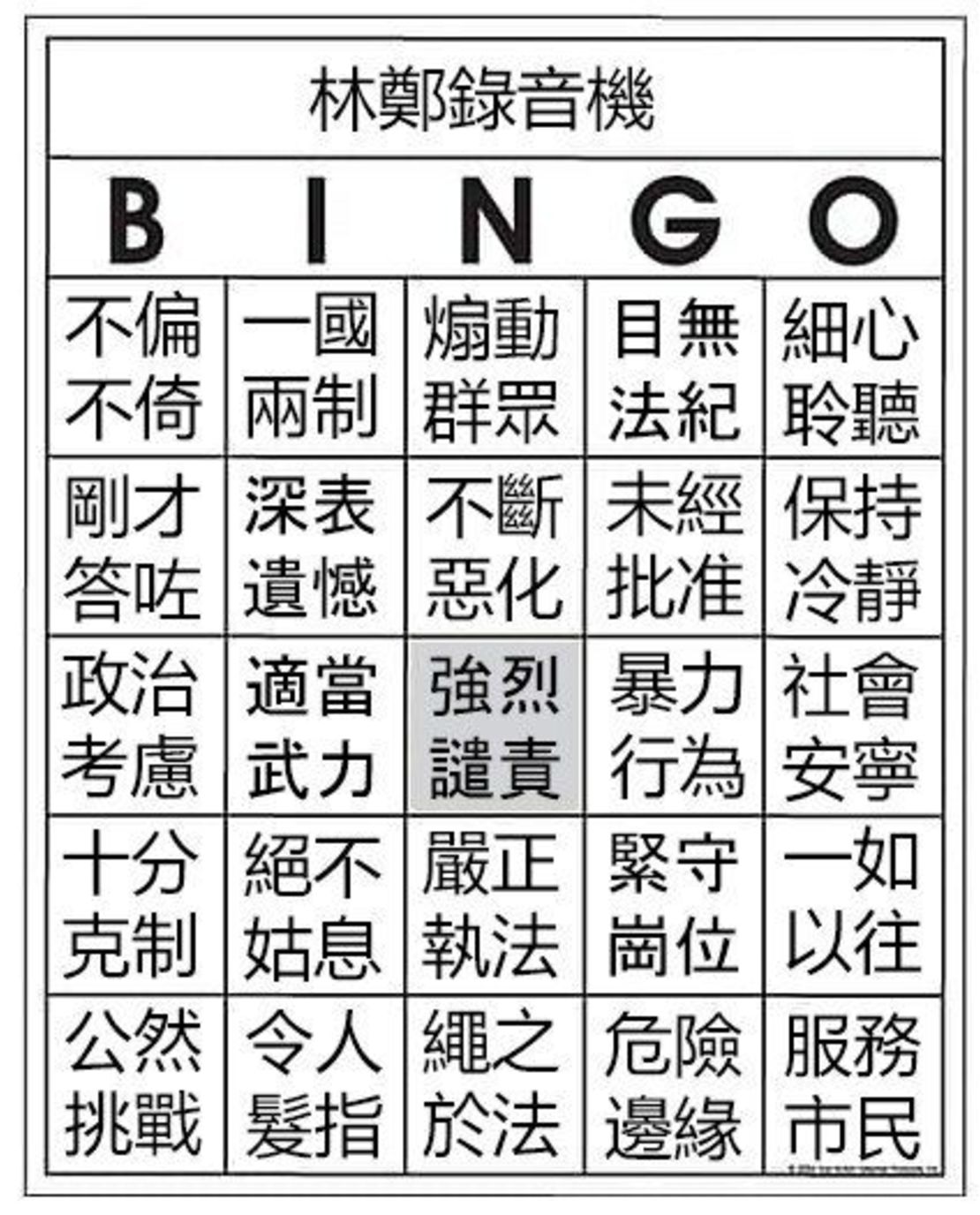 Ahead of Chief Executive Carrie Lam speaking to press in August, protesters created a Bingo card guessing what she might say. 