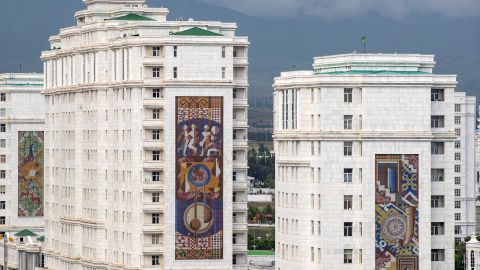 Residential houses in Moskovsky Avenue in Ashgabat, which is often refered to as the City of White Marble.