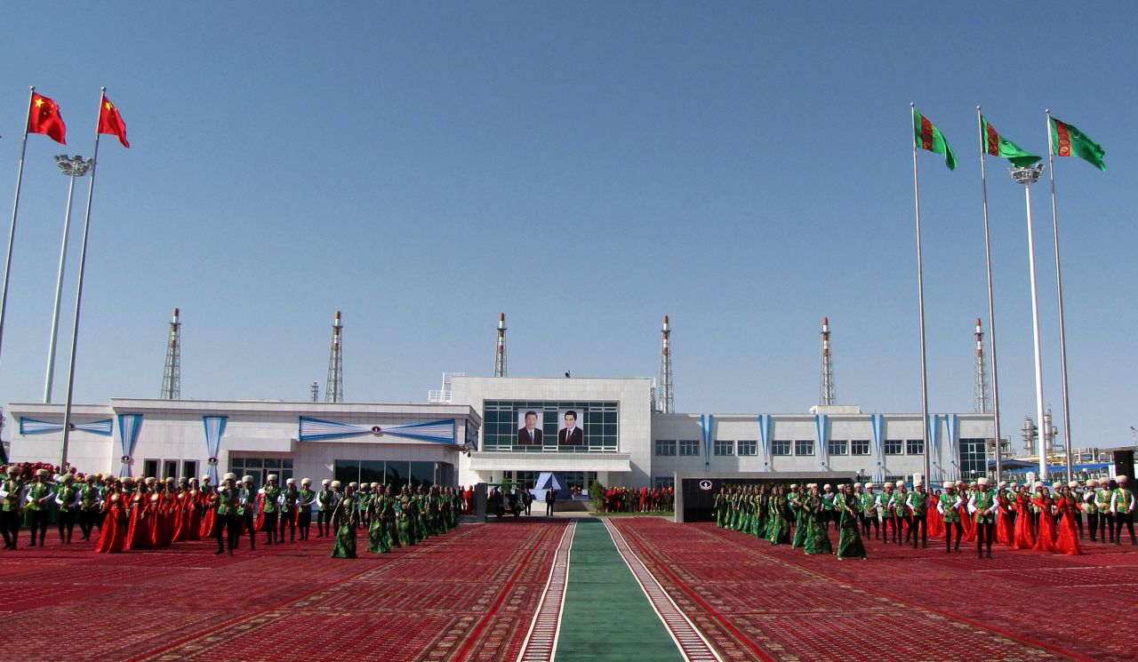 The purification plant at the Galkynysh gas field, which is the largest in Turkmenistan, nearly 500km away from the capital of Ashgabat. China's President Xi Jinping attended the opening ceremony of the plant.