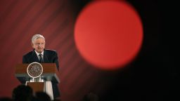 Andres Manuel Lopez Obrador, Mexico's president, speaks during a news conference at the National Palace in Mexico City, Mexico, on Tuesday, Jun. 11, 2019. Mexico launched on Tuesday a plan to curb migration flows, particularly at its southern border with Guatemala, part of a deal it reached with the U.S. to avoid a round of new tariffs. Photographer: Luis Antonio Rojas/Bloomberg via Getty Images