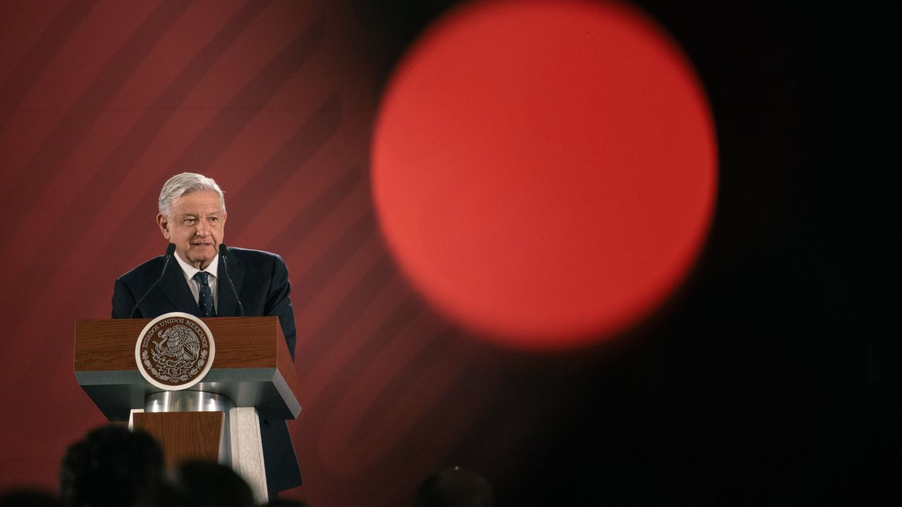 Andres Manuel Lopez Obrador, Mexico's president, speaks during a news conference at the National Palace in Mexico City, Mexico, on Tuesday, Jun. 11, 2019.