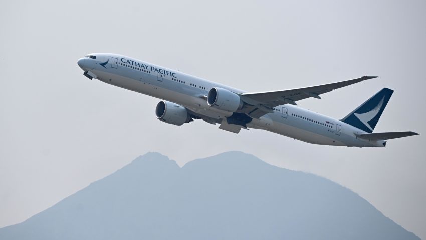 A Cathay Pacific passenger plane takes off from Hong Kong's international airport on March 13, 2019. (Photo by Anthony WALLACE / AFP)        (Photo credit should read ANTHONY WALLACE/AFP/Getty Images)