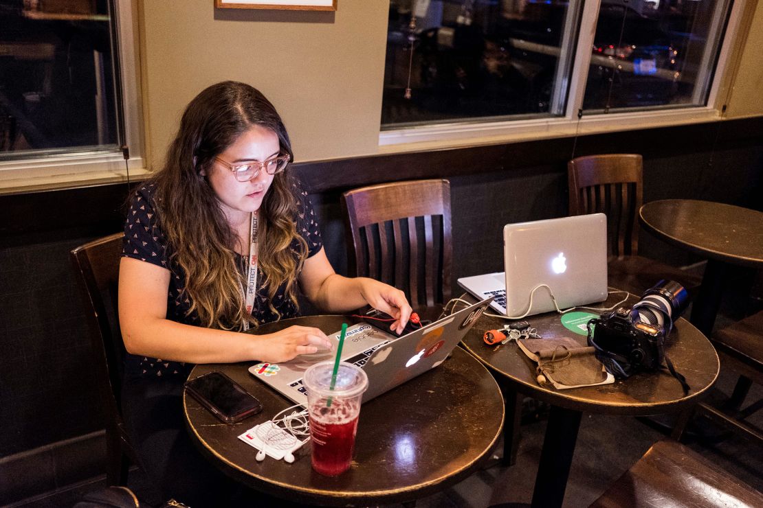 CNN reporter Nicole Chavez transcribes interviews as she prepares an article in El Paso on Wednesday.