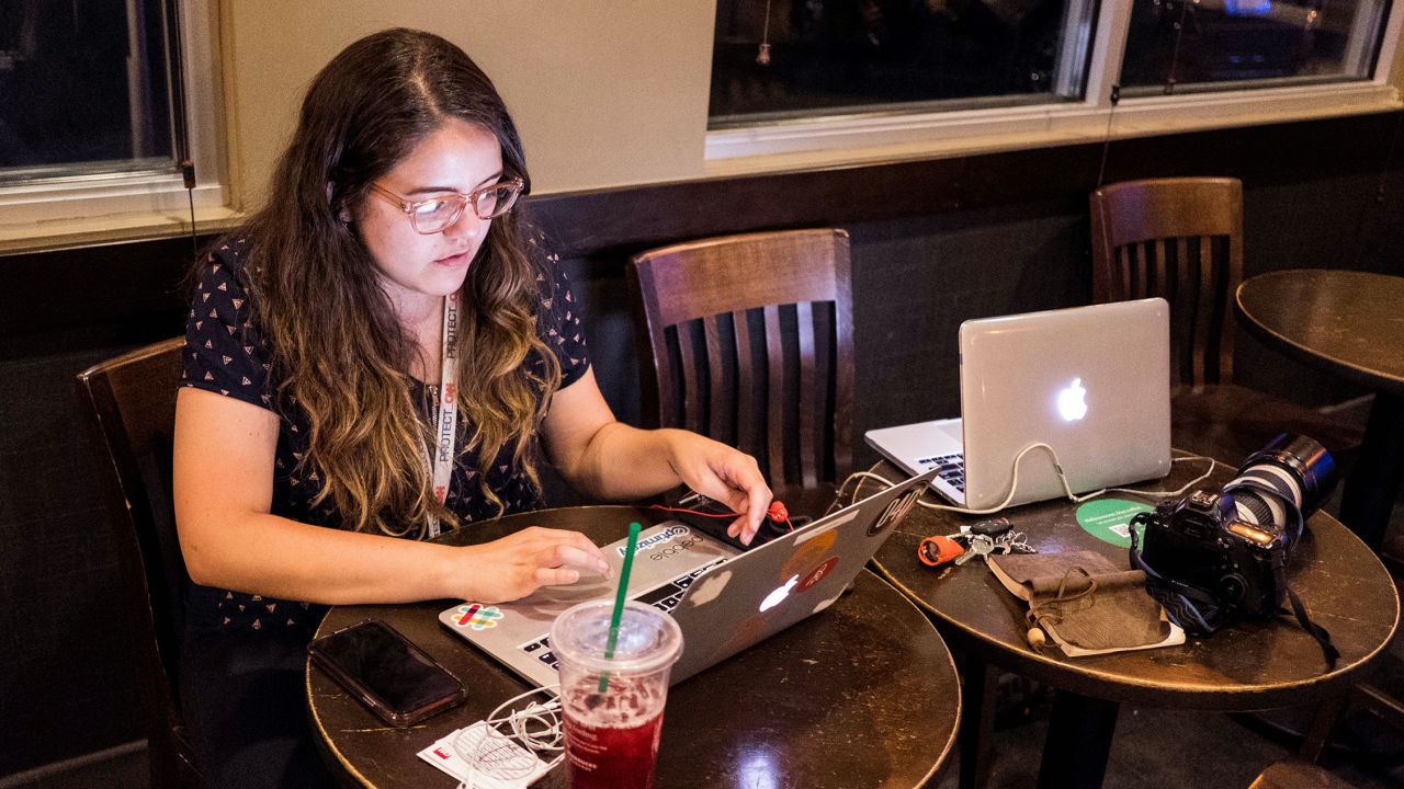 CNN reporter Nicole Chavez transcribes interviews as she prepares an article in El Paso on Wednesday.