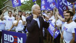 Former Vice President and Democratic presidential candidate Joe Biden meets with supporters before speaking at the Iowa Democratic Wing Ding at the Surf Ballroom, Friday, Aug. 9, 2019, in Clear Lake, Iowa. (AP/John Locher)