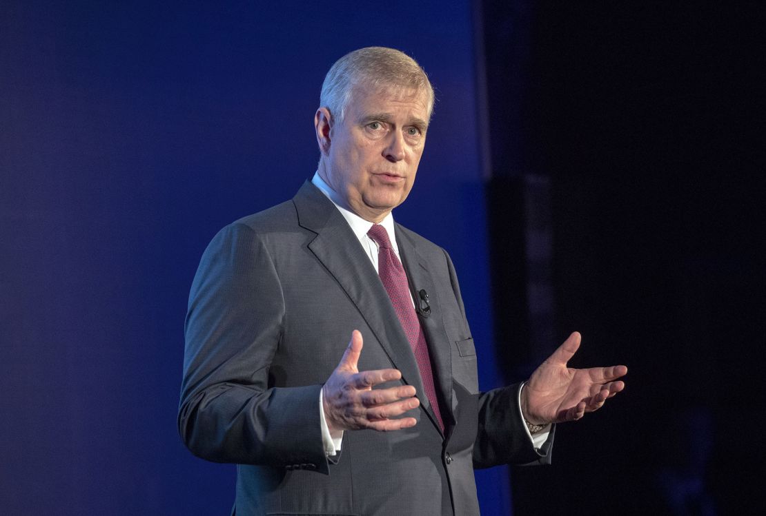Prince Andrew, Duke of York speaks as he hosts a Pitch@Palace event at Buckingham Palace on June 12 in London.