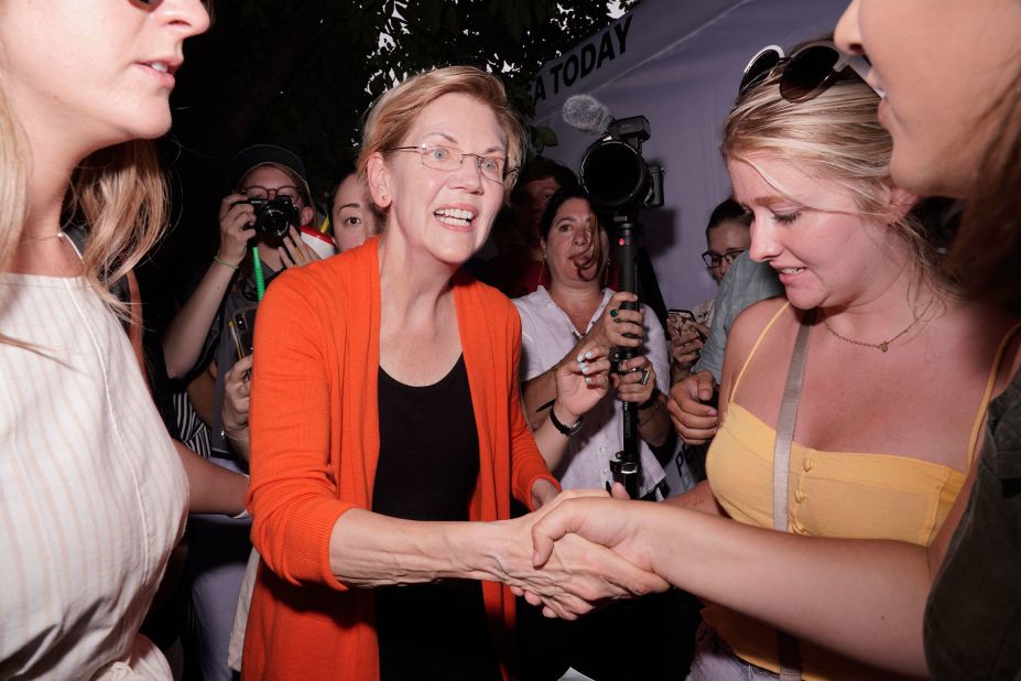 US Sen. Elizabeth Warren meets with supporters after her speech on Saturday.