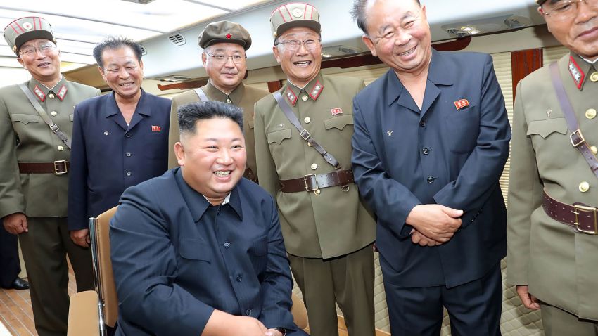 In this Saturday, Aug. 10, 2019, photo provided by the North Korean government, North Korean leader Kim Jong Un, sitting, watches test firings of short-range weapons at an undisclosed location in North Korea. North Korea on Saturday extended a recent streak of weapons displays by firing what appeared to be two short-range ballistic missiles into the sea, according to South Korea's military. The content of this image is as provided and cannot be independently verified. Korean language watermark on image as provided by source reads: "KCNA" which is the abbreviation for Korean Central News Agency. (Korean Central News Agency/Korea News Service via AP)