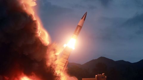 The North Korean government issued a photo showing what it claims was the launch of a short-range ballistic missile from the country's east coast.
